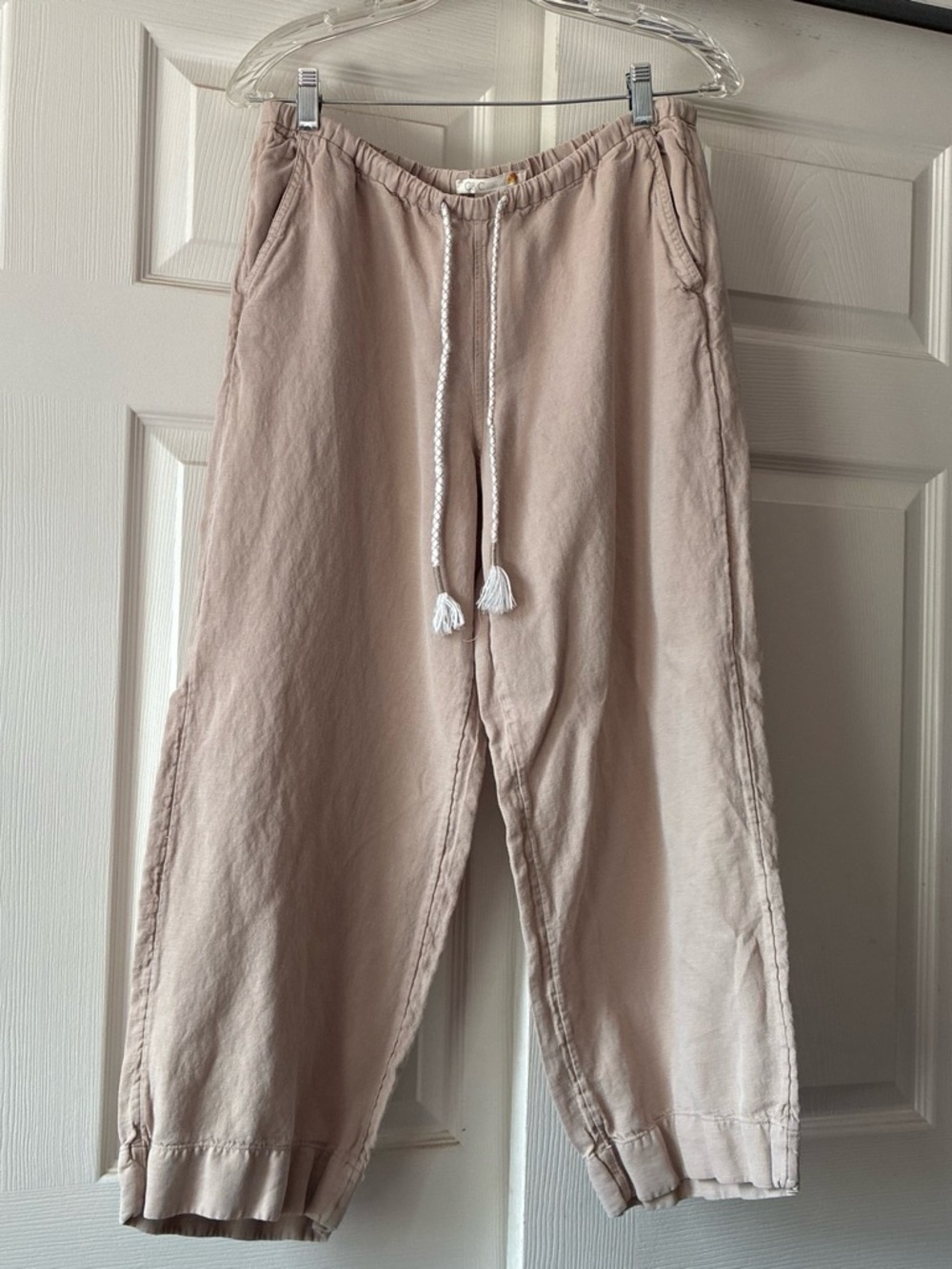C&C California Wide Leg Drawstring Pants in Light Beige